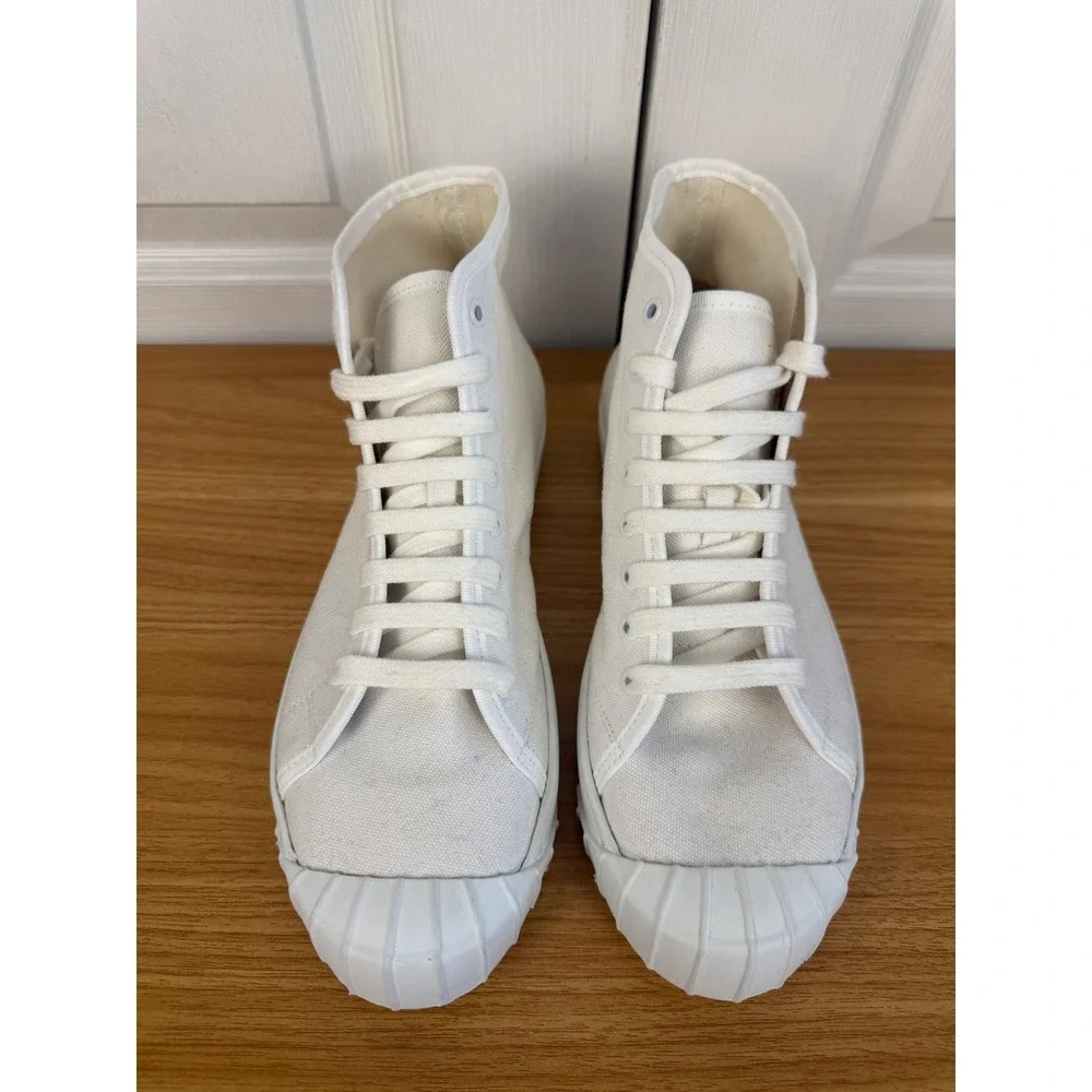 LK Bennett Taylor Canvas High Top Sneakers White Recycled Cotton Size 41 US 10